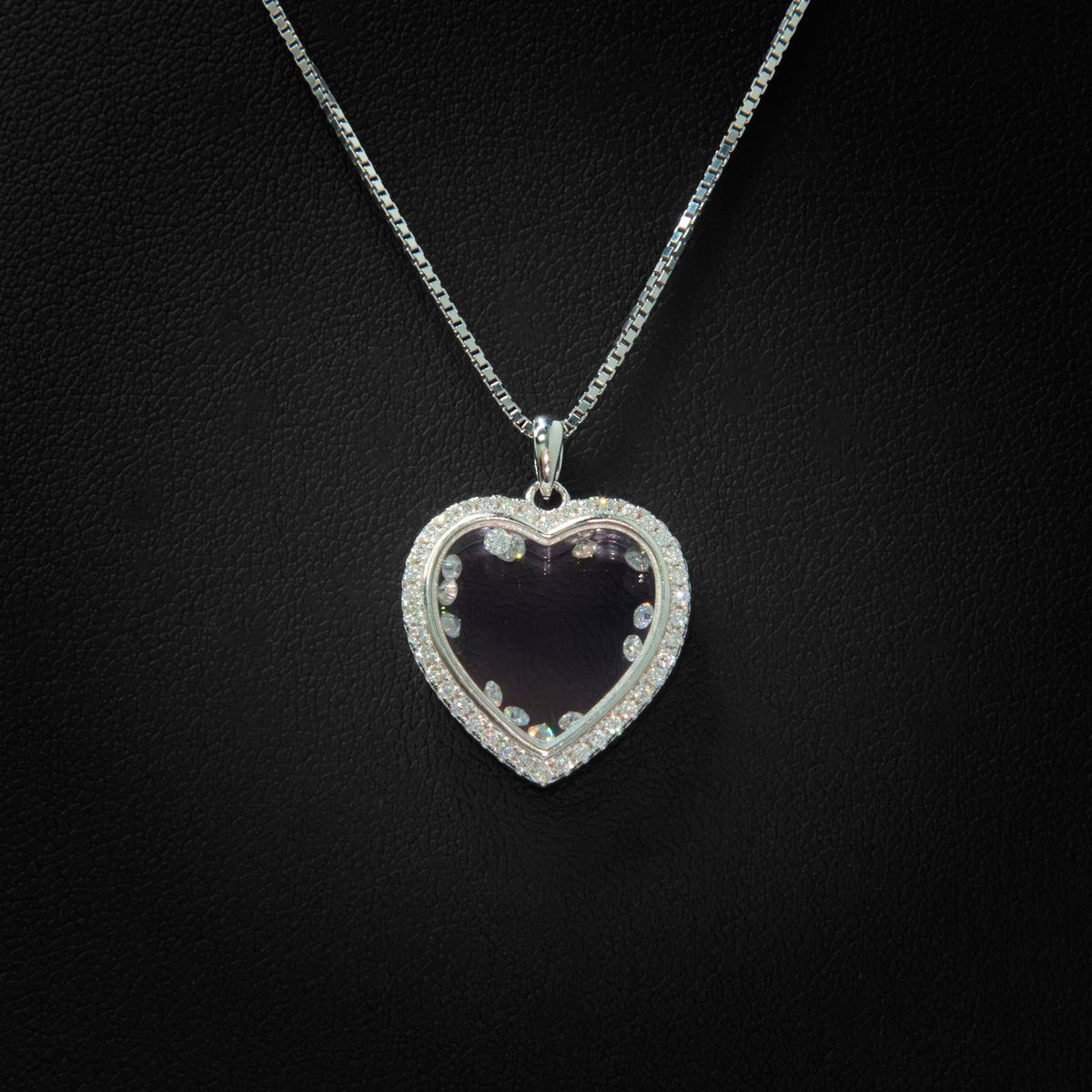 Moissanite Large Floating Heart Pendant & Box Chain