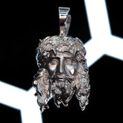 Large Moissanite Jesus Pendant in Sterling Silver