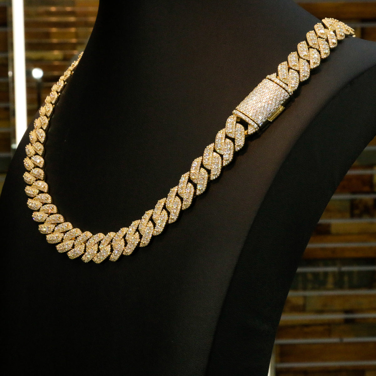 Moissanite 14mm Cuban Cluster Necklace