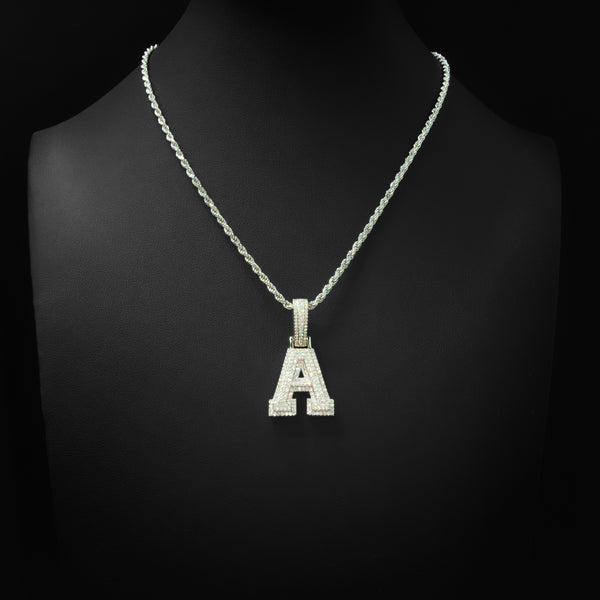 VVS Moissanite Medium Letter Pendant & Rope Chain