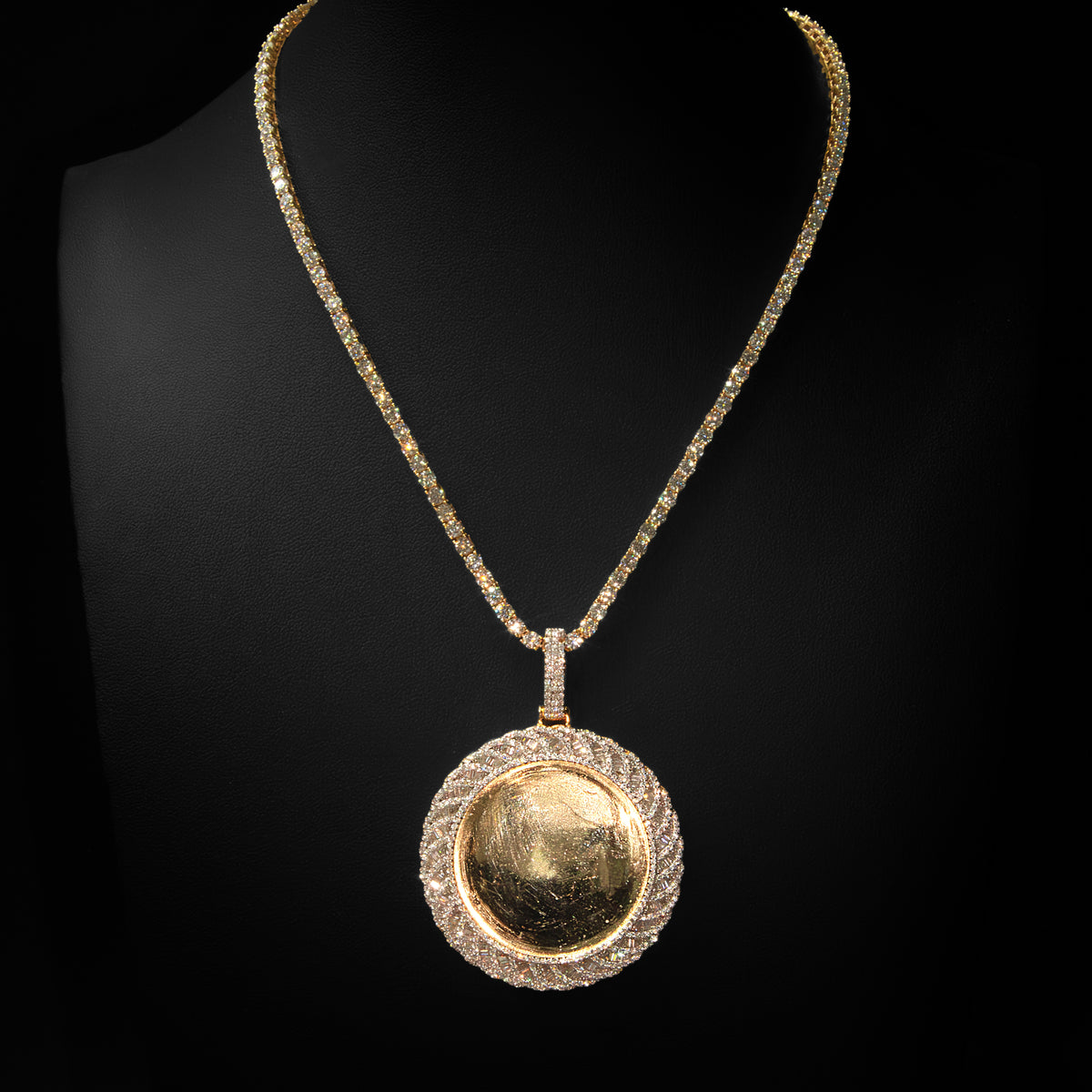 Moissanite Baguette Photo Pendant in Yellow Finish