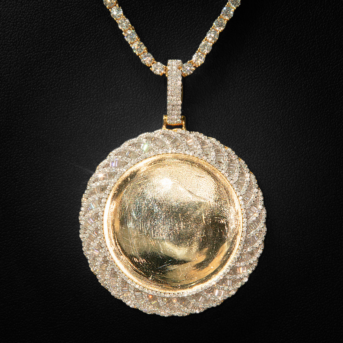 Moissanite Baguette Photo Pendant in Yellow Finish