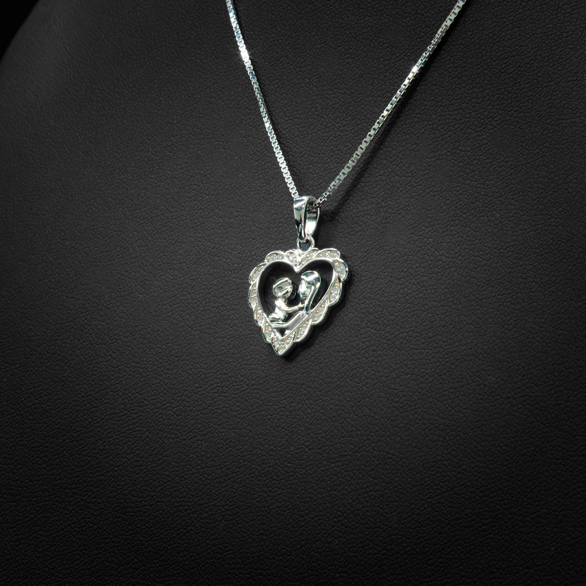 Moissanite Mother & Child Heart Pendant & Box Chain