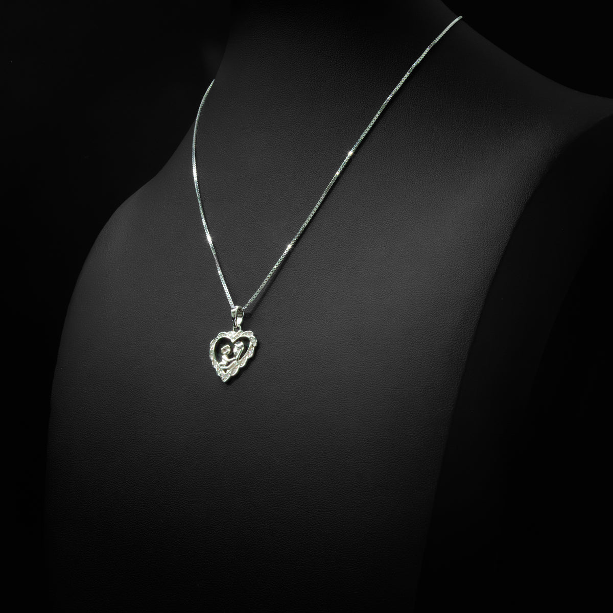Moissanite Mother & Child Heart Pendant & Box Chain