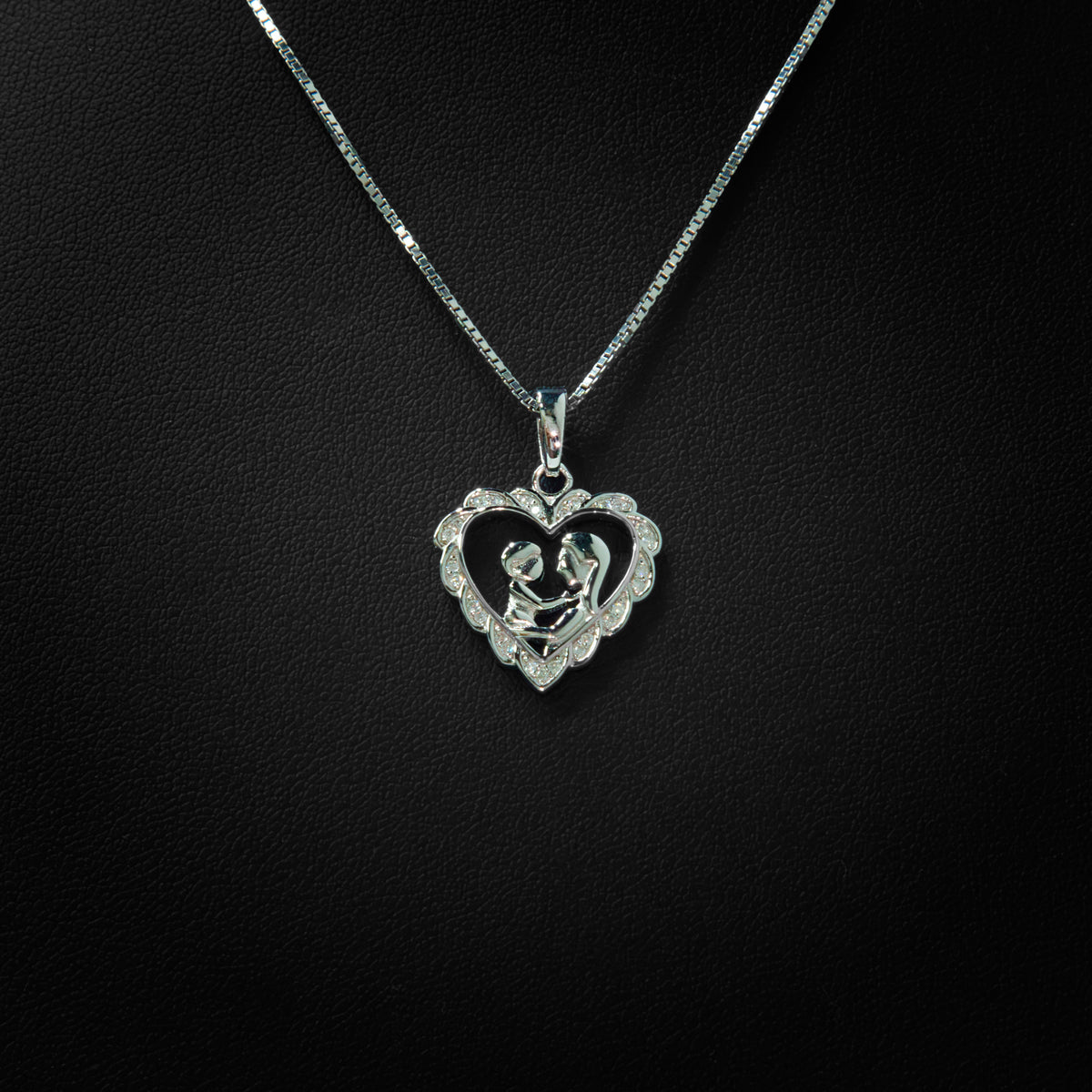 Moissanite Mother & Child Heart Pendant & Box Chain