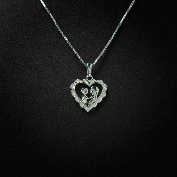 VVS Moissanite Mother & Child Heart Pendant & Box Chain