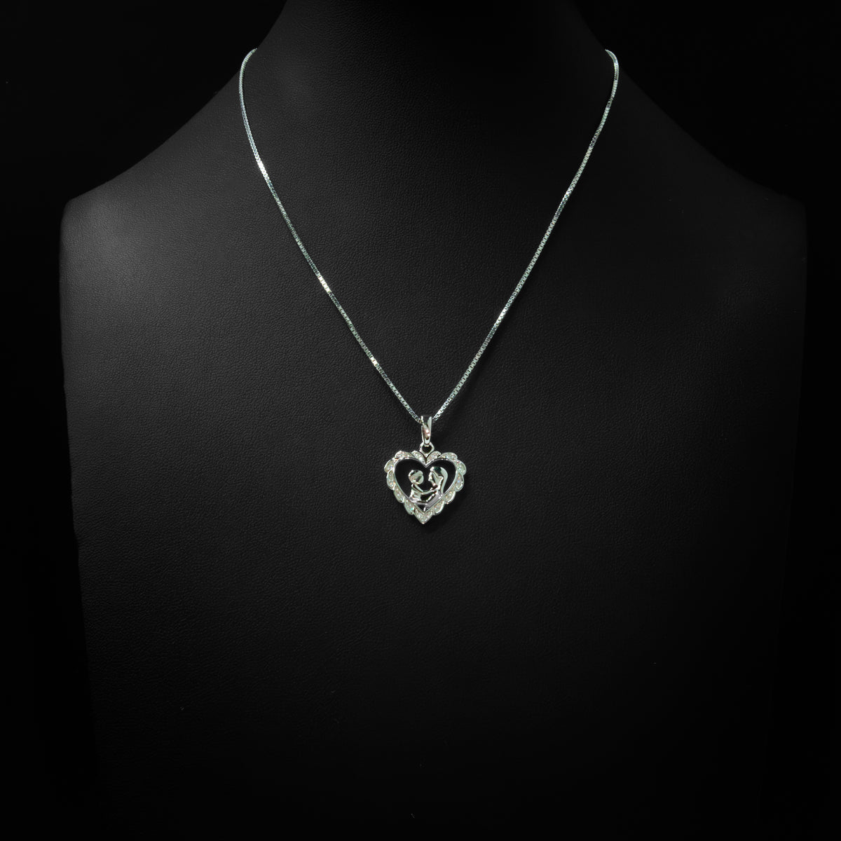 Moissanite Mother & Child Heart Pendant & Box Chain