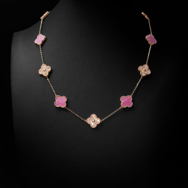VVS Moissanite Pink Clover Necklace in Rose Gold