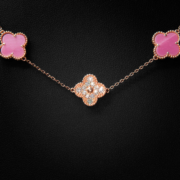 VVS Moissanite Pink Clover Necklace in Rose Gold