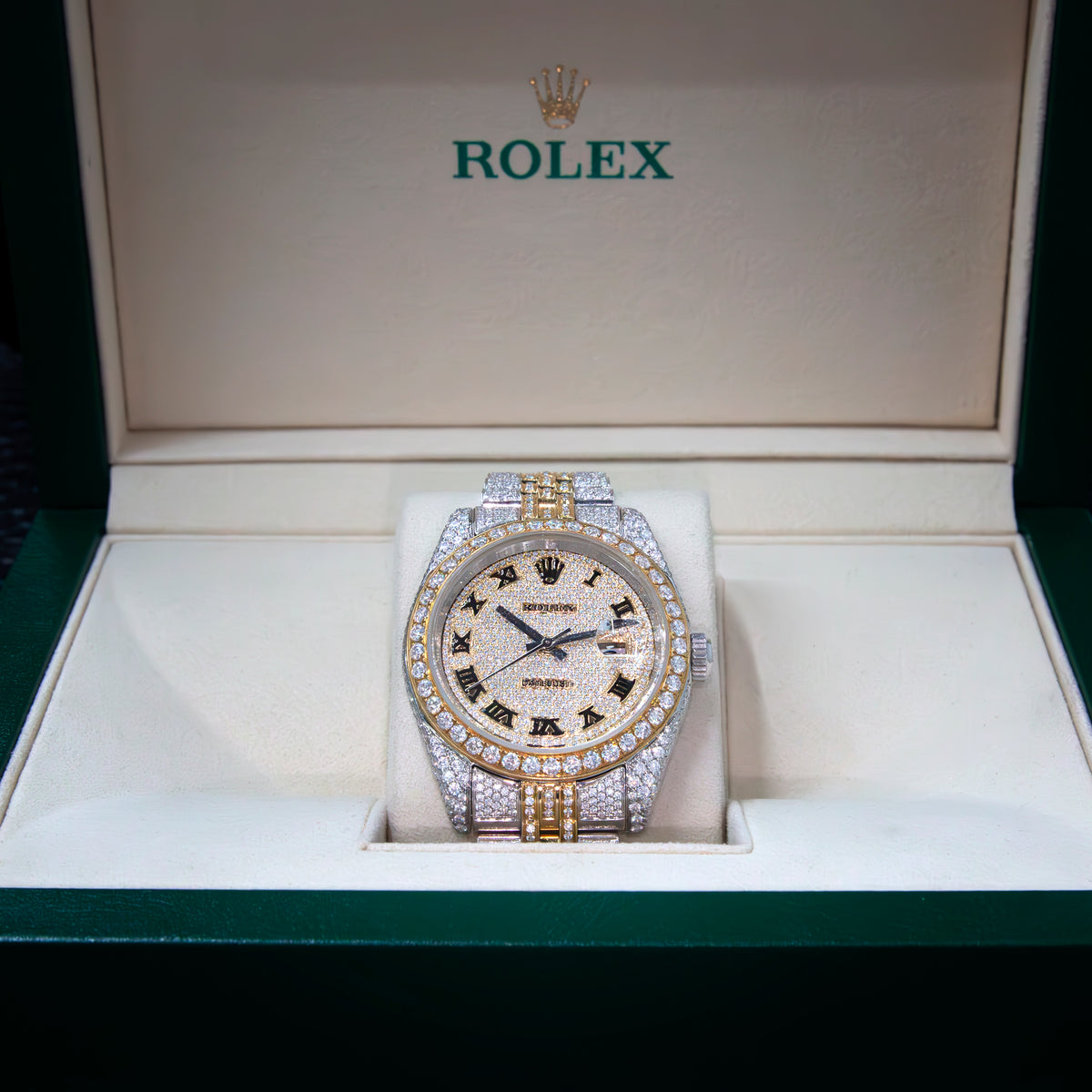 VVS Moissanite 41mm Two-Toned Timepiece with Yellow Gold