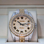 VVS Moissanite 41mm Two-Toned Timepiece with Yellow Gold