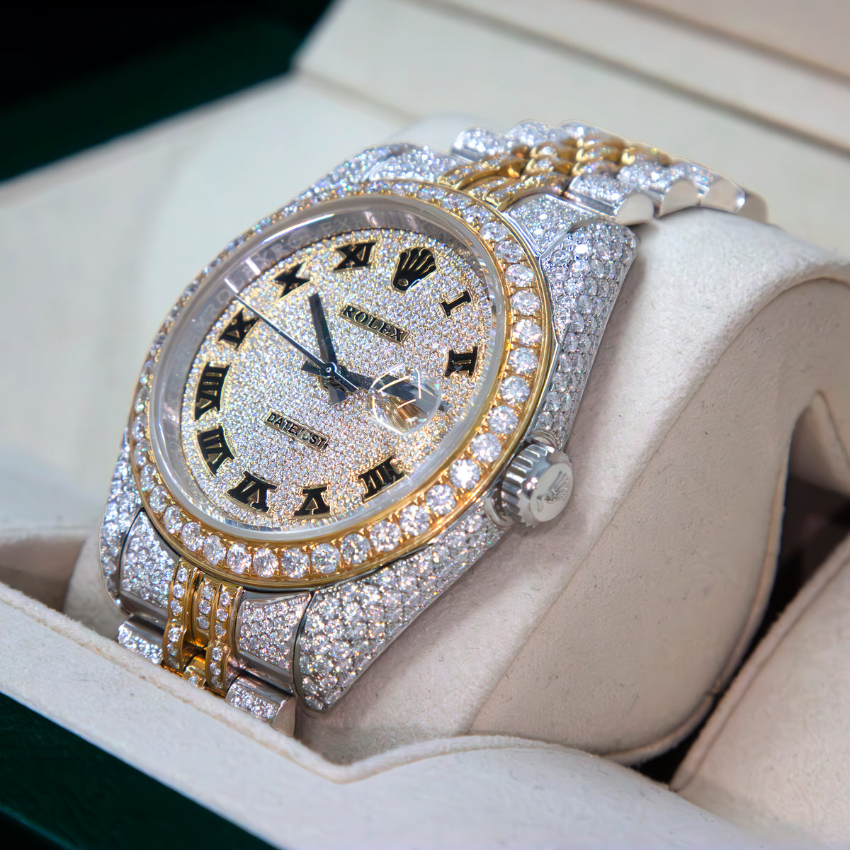 VVS Moissanite 41mm Two-Toned Timepiece with Yellow Gold