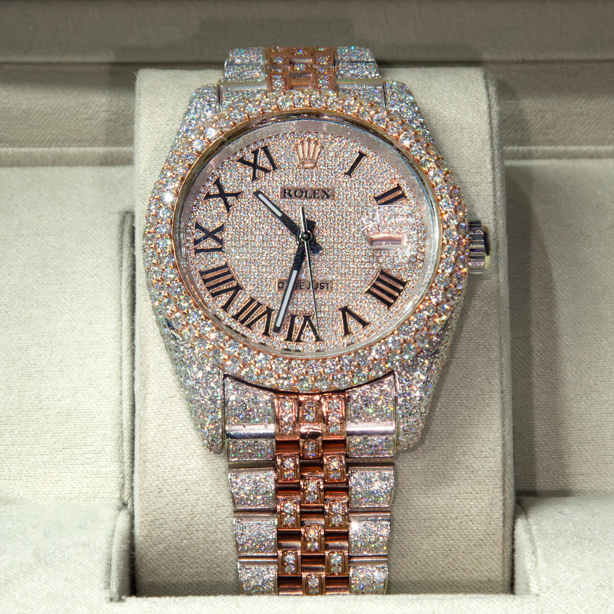VVS Moissanite 41mm Two-Toned Timepiece with Rose Gold