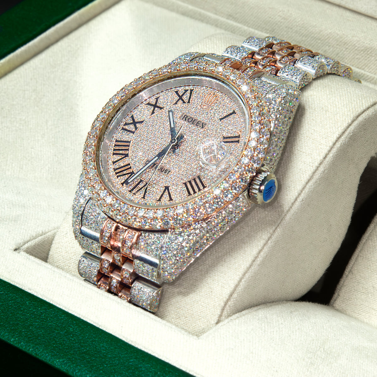 VVS Moissanite 41mm Two-Toned Timepiece with Rose Gold