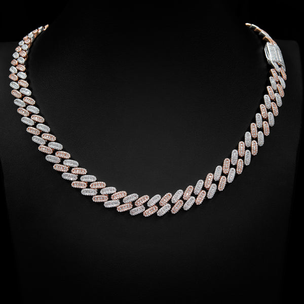 VVS Moissanite 12mm Cluster VVS Moissanite Cuban Link Necklace in 2 Tone White & Rose Gold