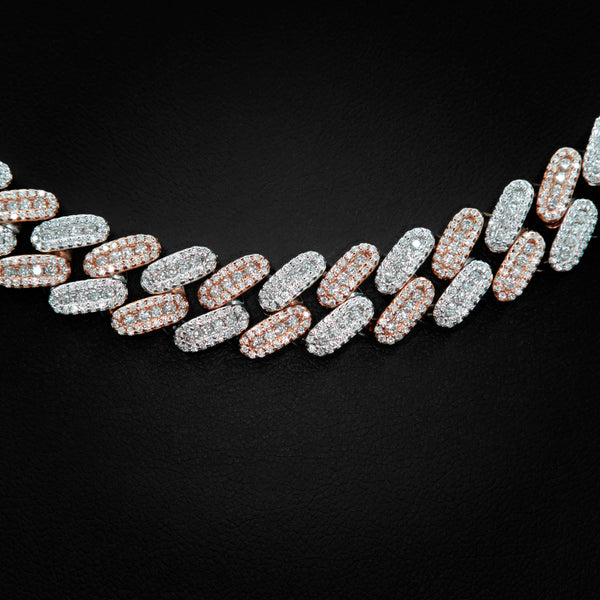 VVS Moissanite 12mm Cluster VVS Moissanite Cuban Link Necklace in 2 Tone White & Rose Gold