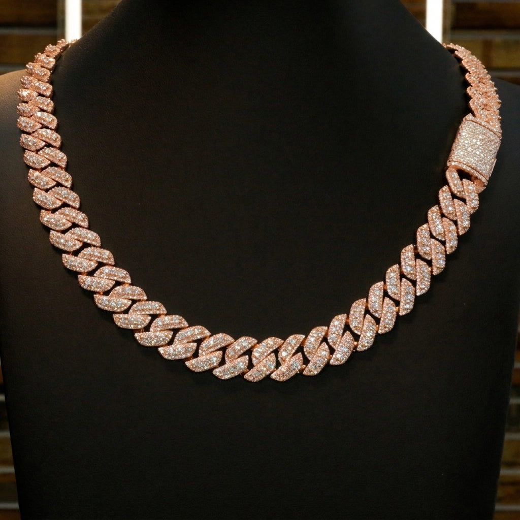 Moissanite 14mm Cuban Cluster Necklace