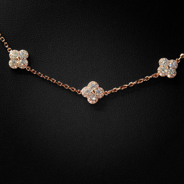 VVS Moissanite Mini Clover Necklace in Rose Gold
