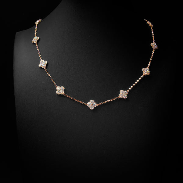 VVS Moissanite Mini Clover Necklace in Rose Gold