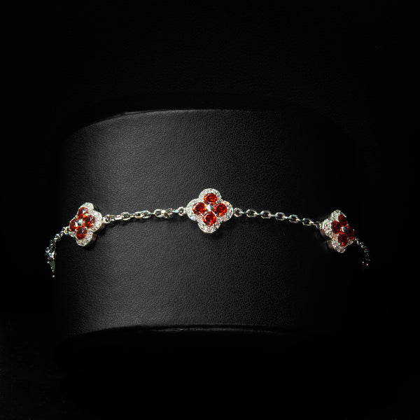 VVS Moissanite Red Orange Small Clover Bracelet