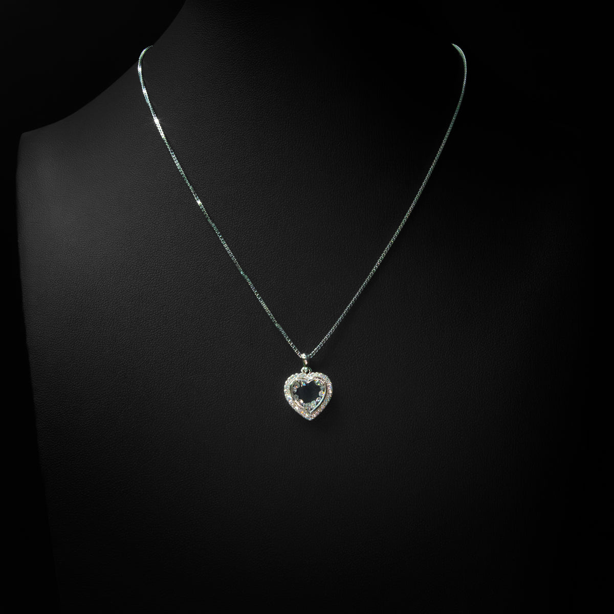 Moissanite Small Floating Heart Pendant & Box Chain