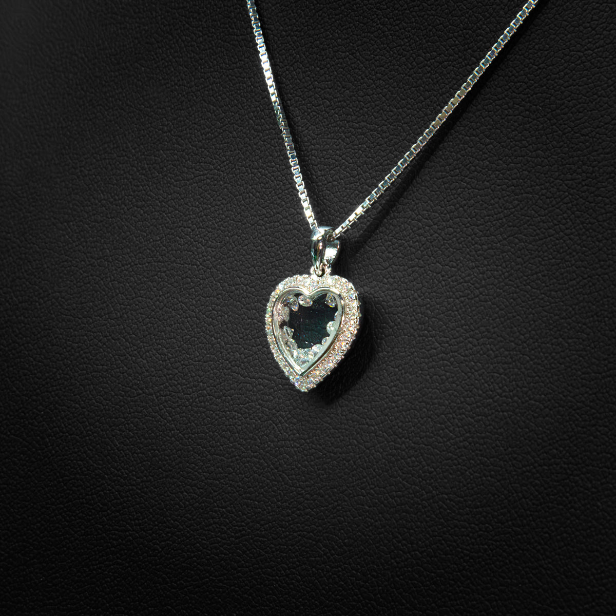 Moissanite Small Floating Heart Pendant & Box Chain