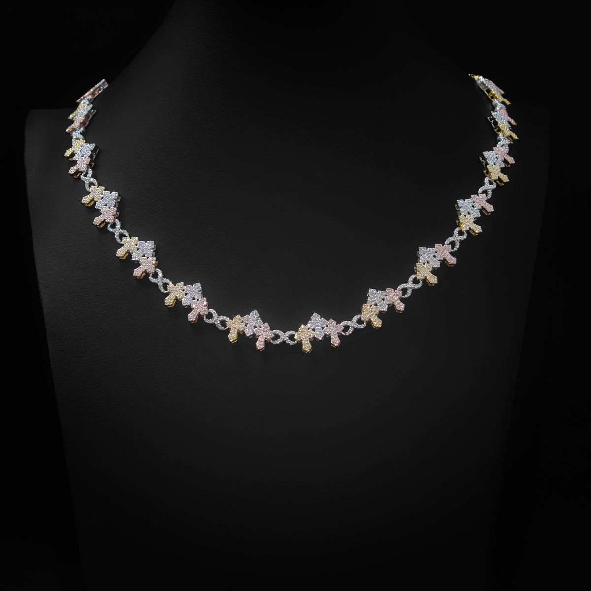 Moissanite Tri Color Cross Necklace