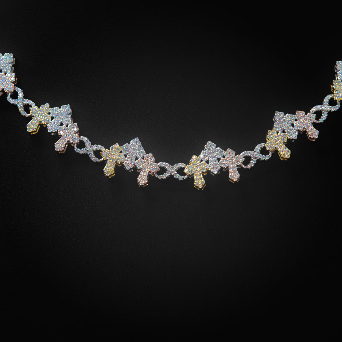 Moissanite Tri Color Cross Necklace
