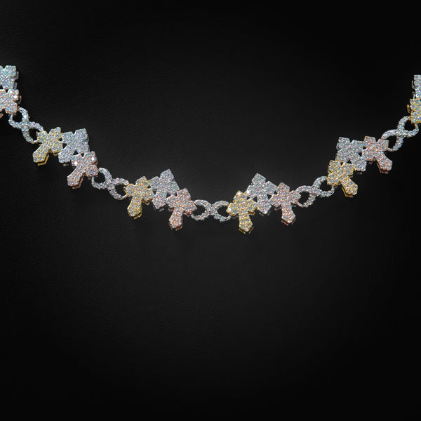 VVS Moissanite Tri Color Cross Necklace