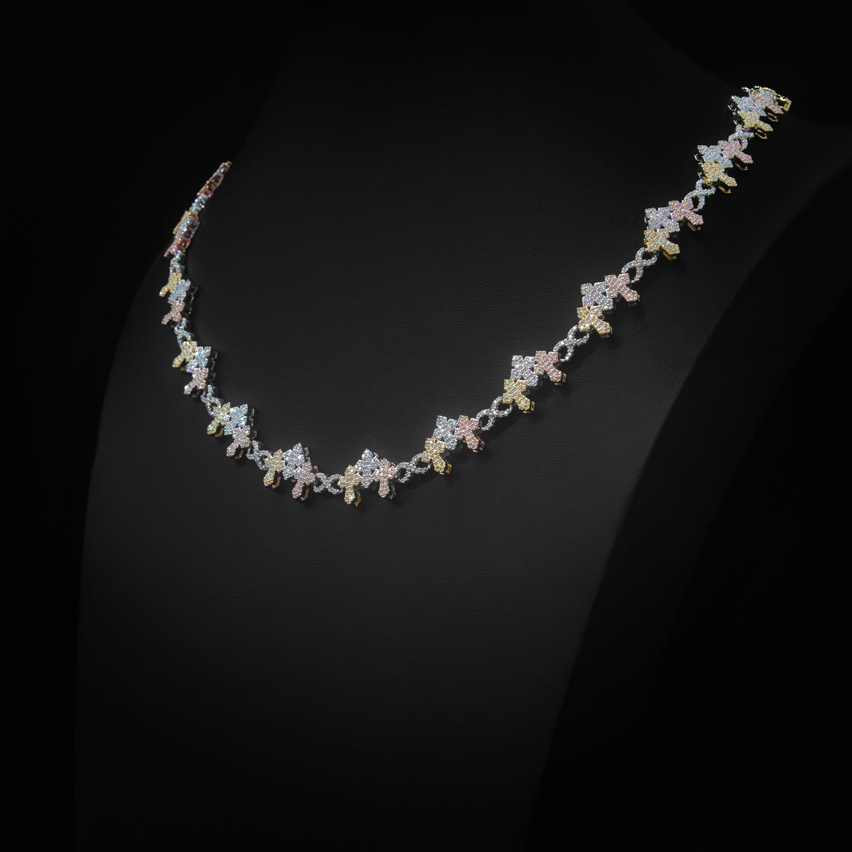 Moissanite Tri Color Cross Necklace