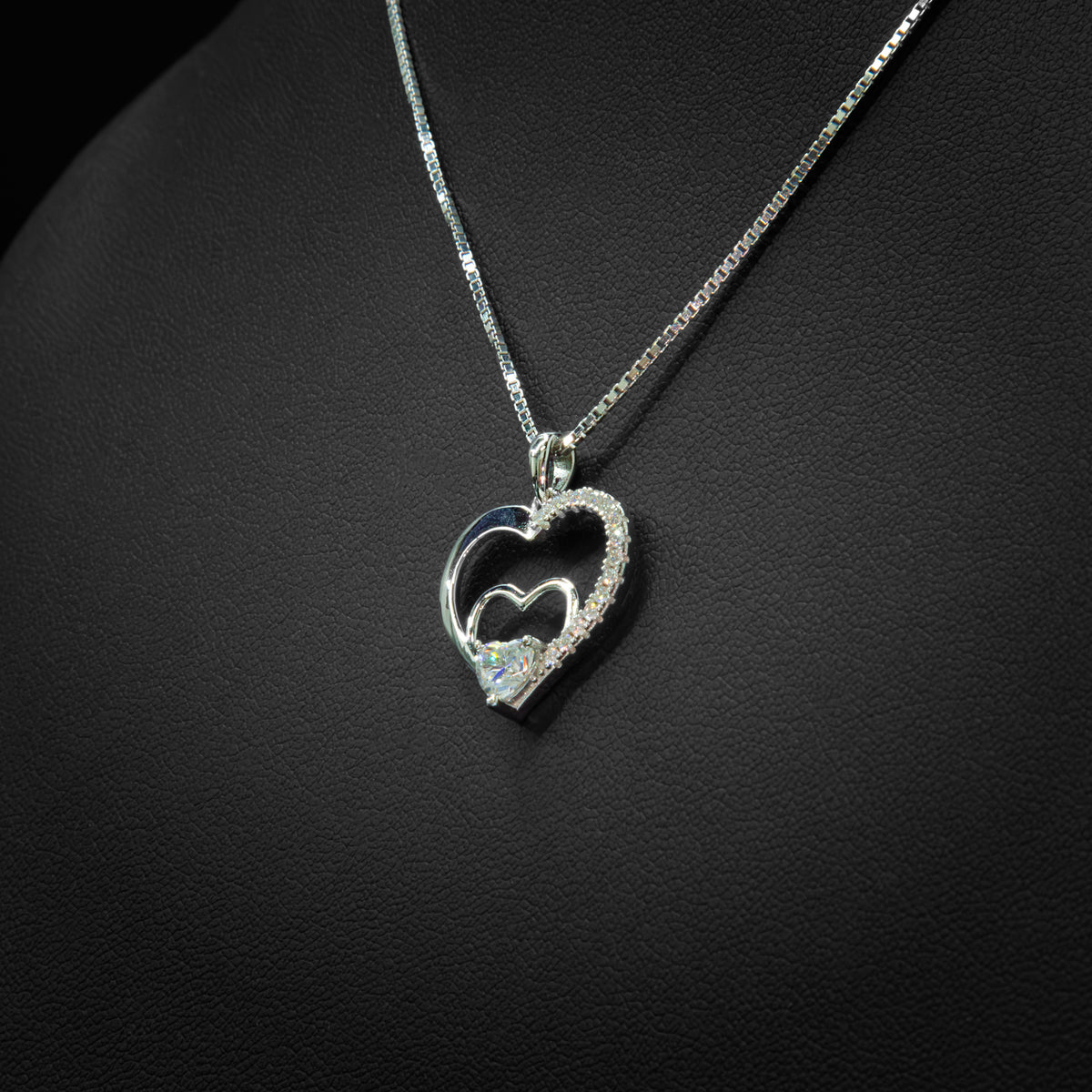 Moissanite Triple Heart Pendant & Box Chain