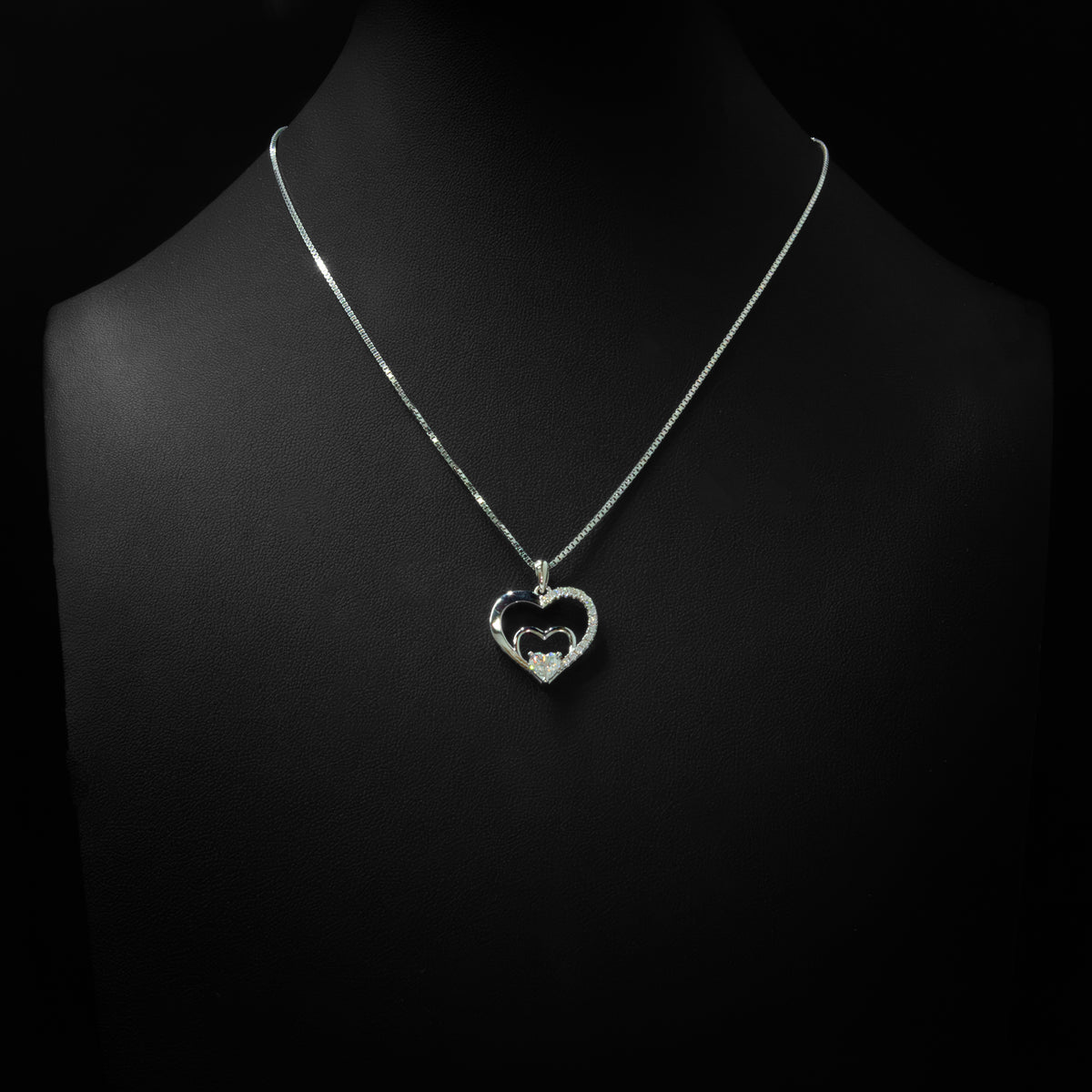 Moissanite Triple Heart Pendant & Box Chain