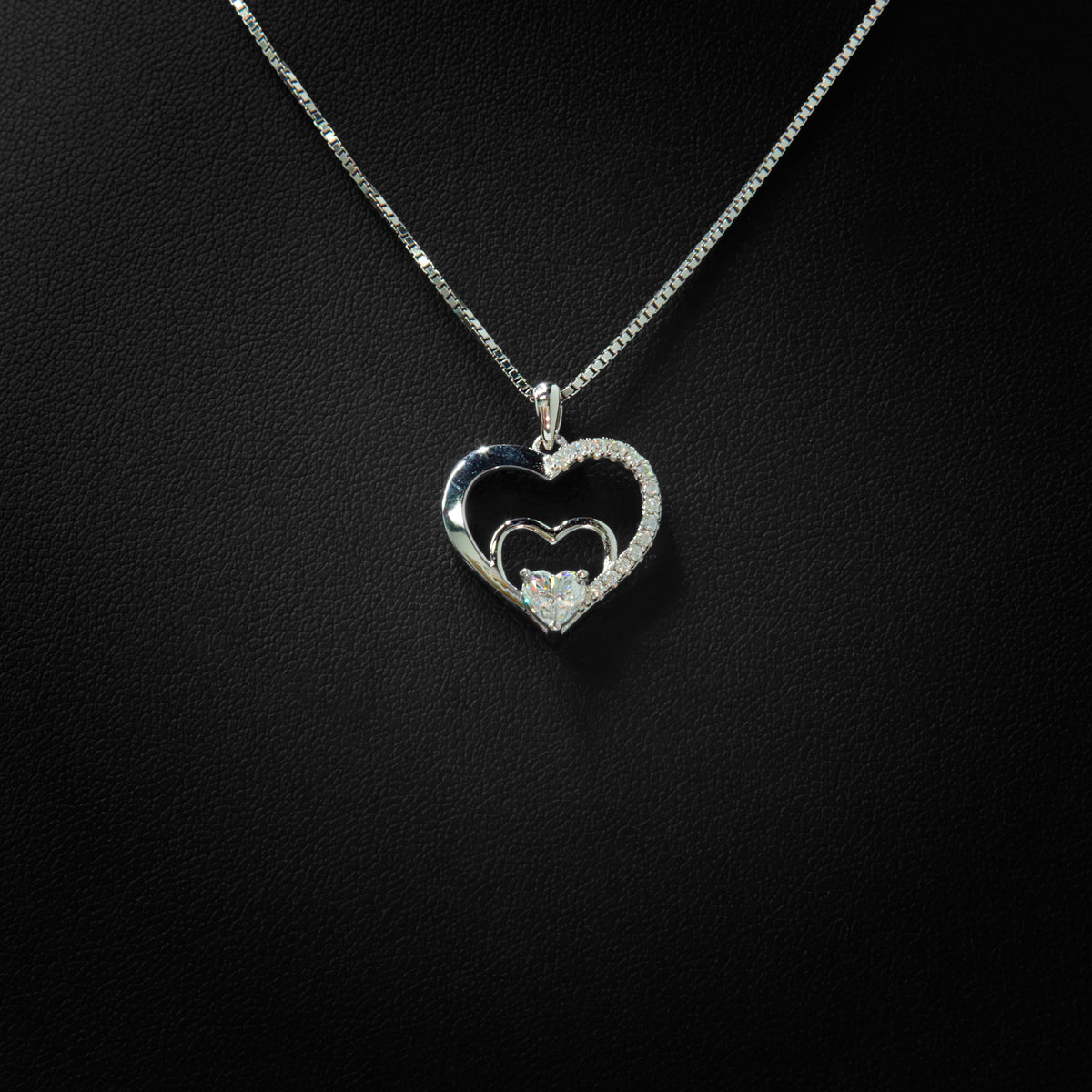 Moissanite Triple Heart Pendant & Box Chain
