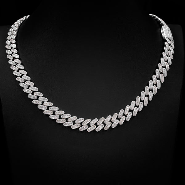VVS Moissanite 12mm Cluster Cuban Link Necklace in White Gold