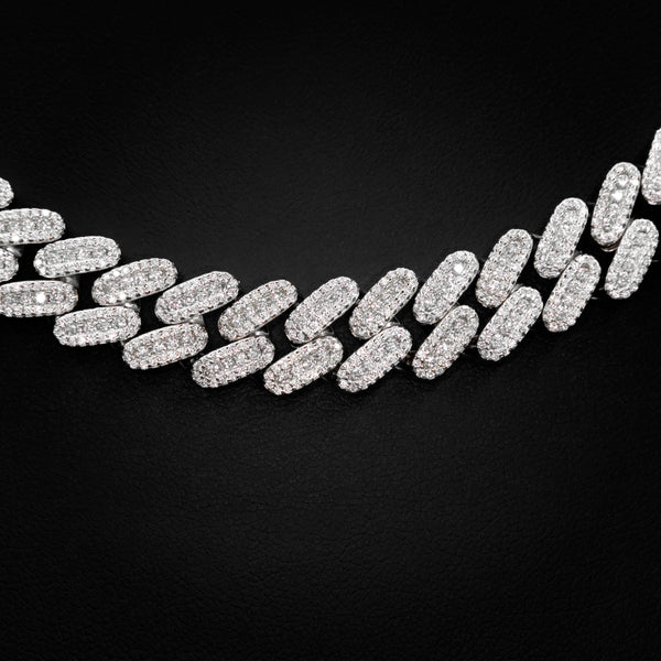 VVS Moissanite 12mm Cluster Cuban Link Necklace in White Gold