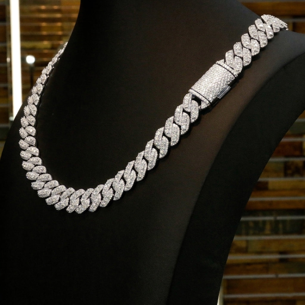 Moissanite 14mm Cuban Cluster Necklace