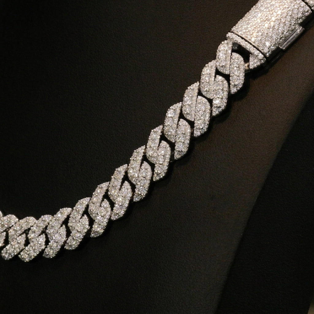 Moissanite 14mm Cuban Cluster Necklace