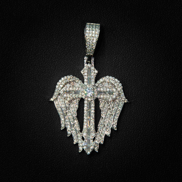 VVS Moissanite Winged Cross Pendant