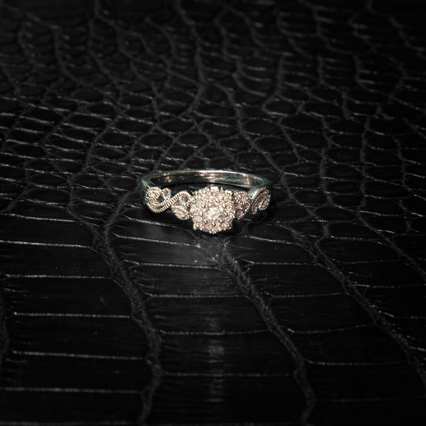 10k White Gold Crown Lace Engagement Ring