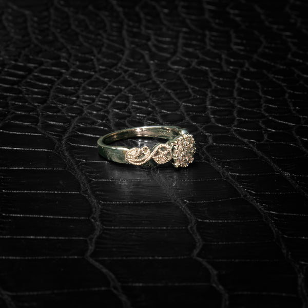 10k White Gold Crown Lace Engagement Ring
