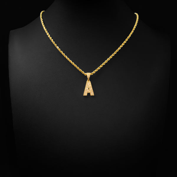 VVS Moissanite Letter Pendant & Rope Chain in 10k Gold