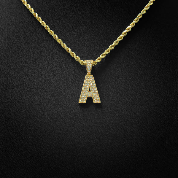 VVS Moissanite Letter Pendant & Rope Chain in 10k Gold